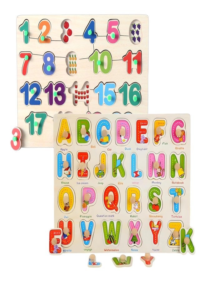 Stylbase Educational Toys Wooden Blocks Puzzle Kids Game | Interactive Learning Kids Toys for 2 - 5 Years Boy & Girls Toy Ideal for Birthday Gift (Alphabate & Numbers) - Image 1